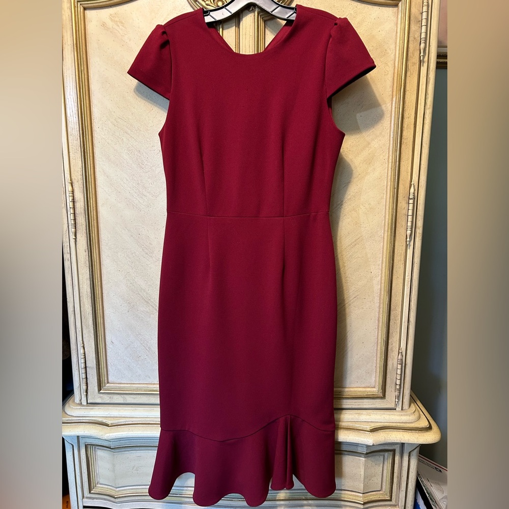 Betsey Johnson Dark Red Maroon Cap Sleeve Ruffle Hem Midi Dress